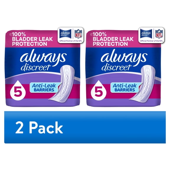 (2 pack) Always Discreet Incontinence Pads for Women, Maximum Absorbency, Regular Length, Postpartum Pads, 48 Count
