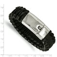 thumbnail image 5 of Primal Steel Stainless Steel Flat Braided Black Leather 8.5in Bracelet, 5 of 6