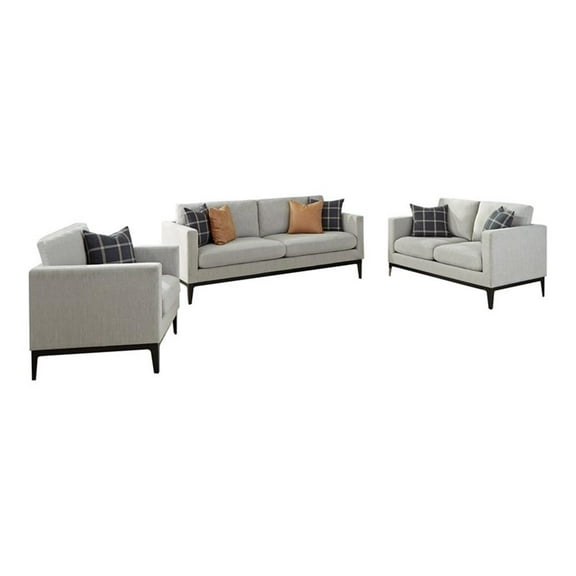 Apperson 3-piece Upholstered Track Arm Sofa Set Light Grey