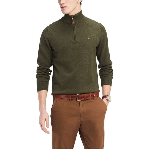 Tommy Hilfiger Mens Quarter Zip Cardigan Suéter, Verde, Grande