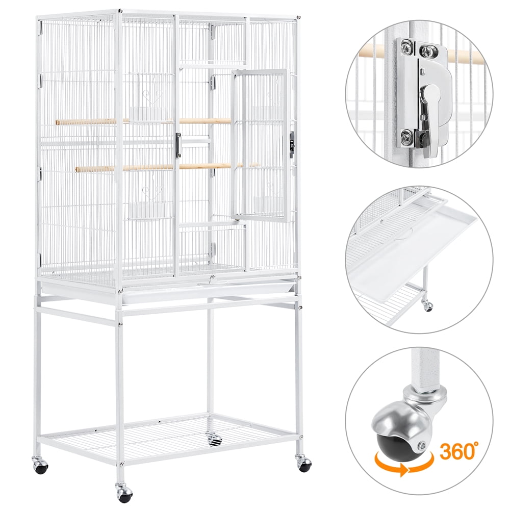 Renwick 53.5"H Large Rolling Metal Pet Cage with Detachable Stand，White