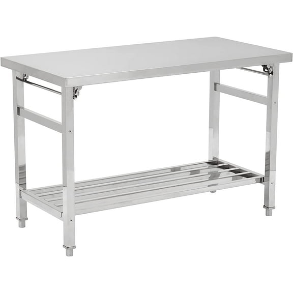 Stainless Steel Table, 24 x 60 Inches Folding Heavy Duty Table for Kitchen, Commercial Stainless Steel Prep Table with Adjustable Undershelf, for Restaurant, Home and Hotel
