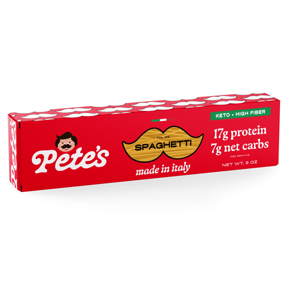 Pete's Pasta Spaghetti - 7g Low Carb, 17g High Protein - Authentic Italian Keto Wheat Pasta - 1 Pack, 8oz.