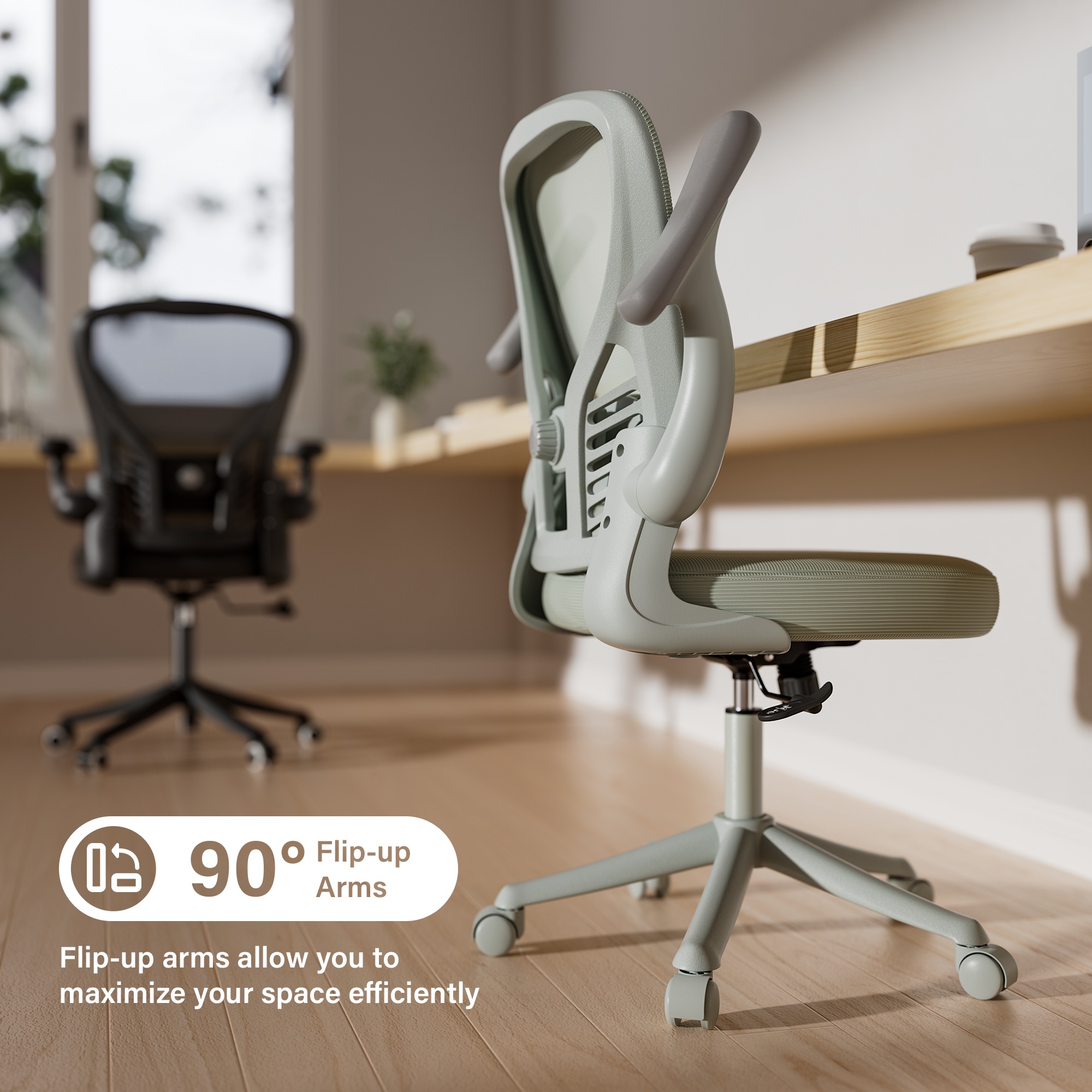Ninecer Ergonomic Mesh Office Chair, Mesh Back Office Chair with Flip-up Arms, Swivel Computer Desk Chair with Lumbar Support for Adult, Gray