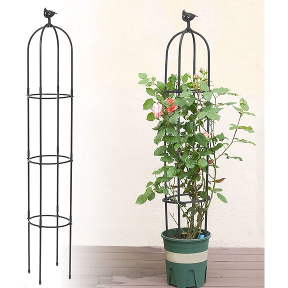 Kalolary Garden Trellis for Climbing Plants, 6 Feet Garden Tower Obelisk Trellises Rustproof Metal Potted Plant Climbing Support for Indoor Outdoor Flowers Vegetable Fruits Vines Support (Black)