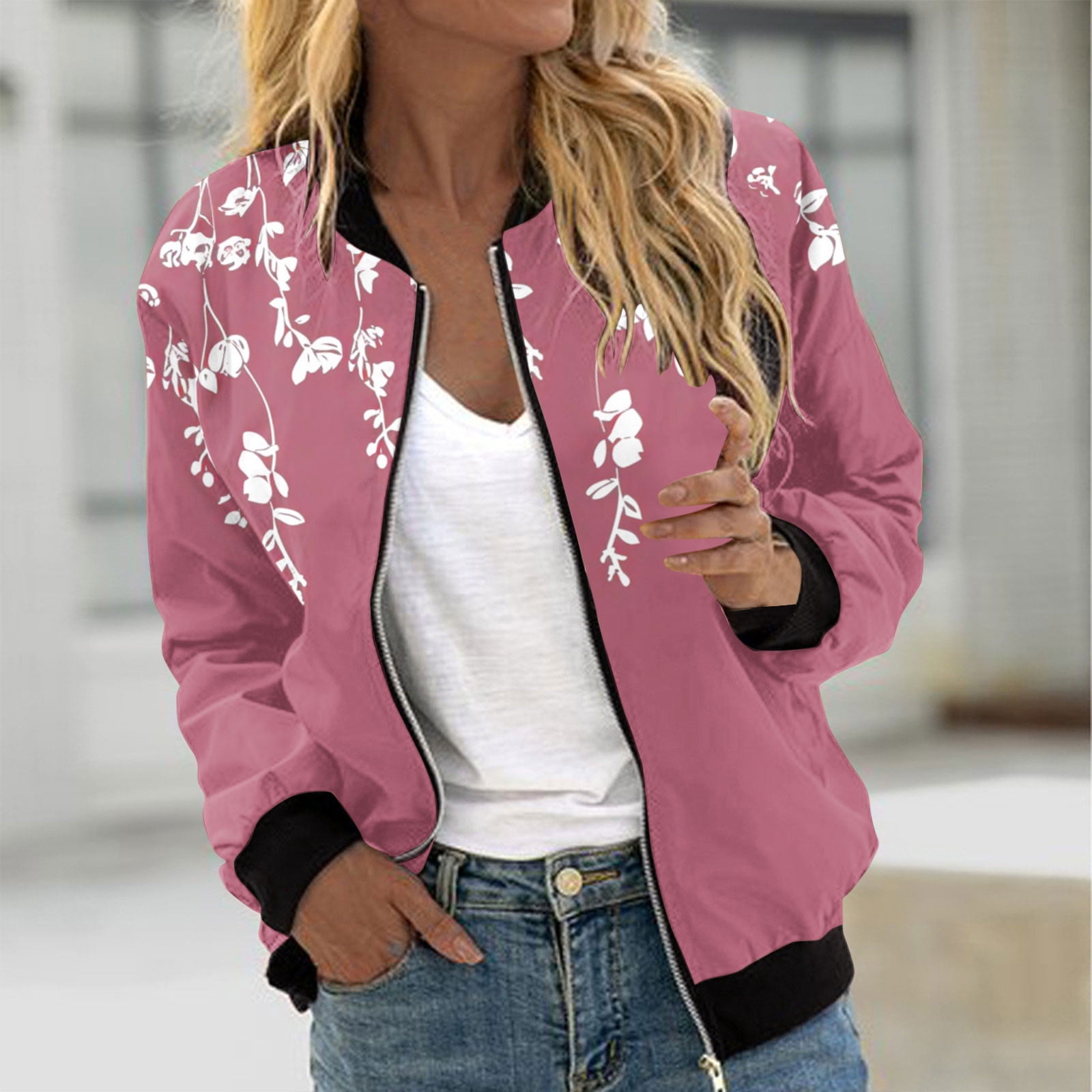 lcziwo Women's Floral Bomber Jacket Jackets for Women 2024 Full