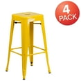 thumbnail image 3 of Flash Furniture 4 Pack Commercial Grade 30" High Backless Yellow Metal Indoor-Outdoor Barstool with Square Seat, 3 of 14