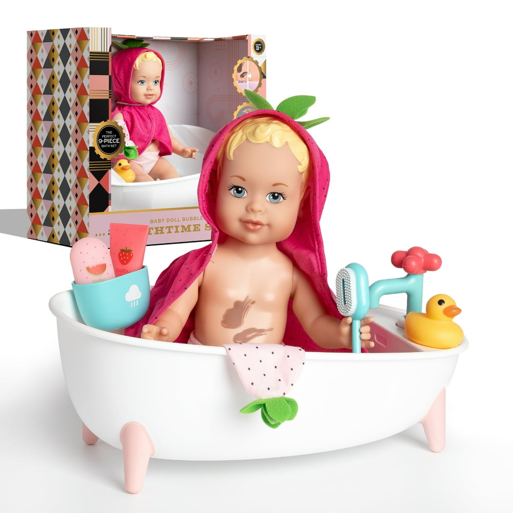 FAO Schwarz Baby Doll Bubbles Bathtime Set, 9 Pieces, Washes Clean with ...