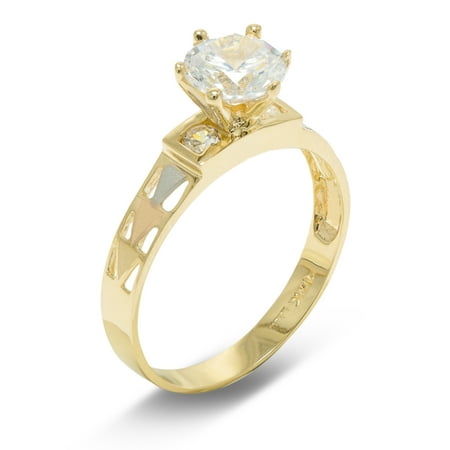 14K Solid Gold 1 Ct. Tri Color gold Solitaire CZ Womens Engagement Ring