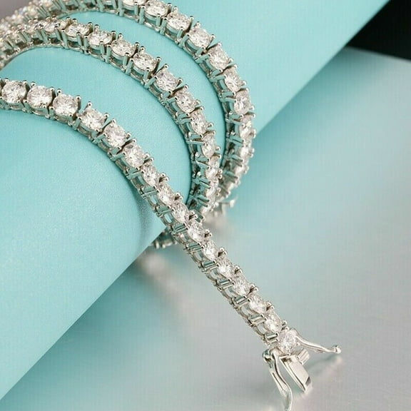 4MM Round Cut 22Ct Lab Created Diamond Women Tennis Necklace 18" Chain 14K White Gold Plated Silver