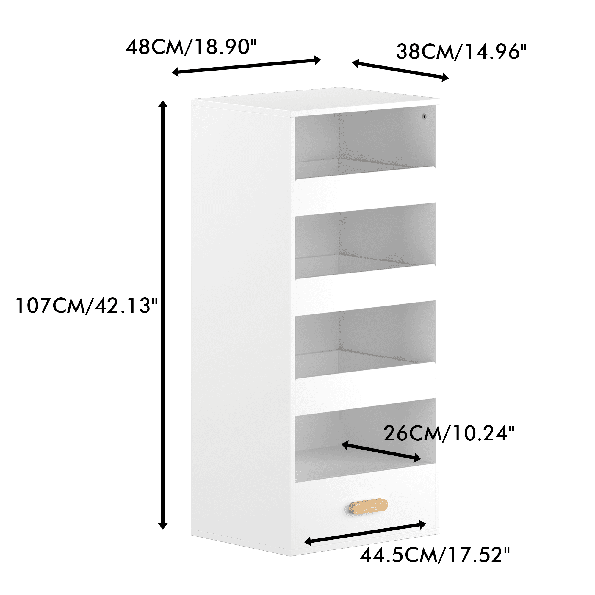 4-Tier Freestanding Bookshelf with 3 Sliding Drawers and 1 Bottom Drawer, White
