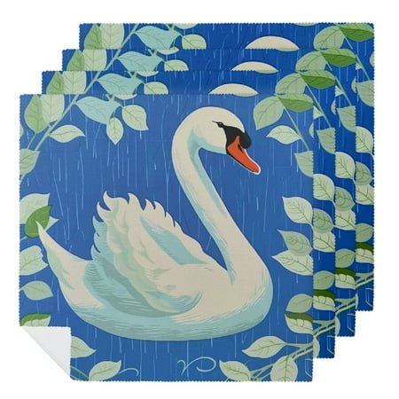 

QCPP Swan Beautiful Cartoon Romantic White Swan Cloth Napkins Reusable Gift for Kitchen Polyester Pack of 1 4 PCS