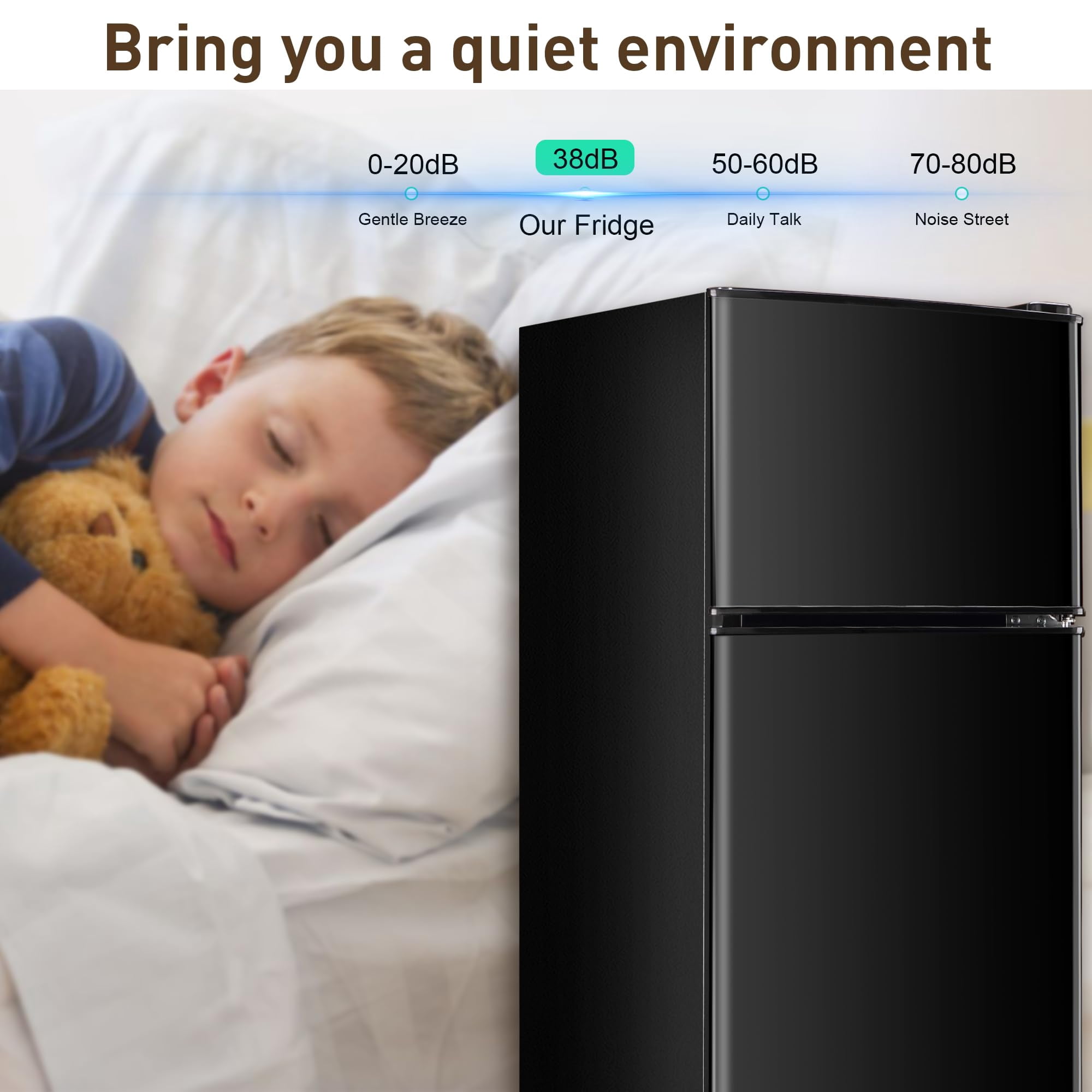 3.2 Cu.Ft Mini Fridge with Freezer, Adjustable Thermostat Removable Glass Shelves, Quiet Energy Saving Apartment Size for Dorm Office Kitchen, Black
