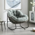 thumbnail image 2 of Vintage Rattan Rocking Recliner Chair with Smooth 30° Rocking & Anti-Tip Base, Ergonomic Outdoor Lounge for Plus Sizes & Families, Machine-Washable Cushion, Light Green, 2 of 9