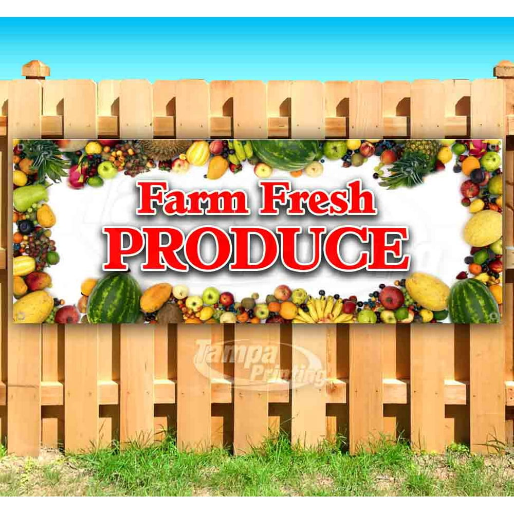 FARM FRESH PRODUCE 13 oz heavy duty vinyl banner sign with metal