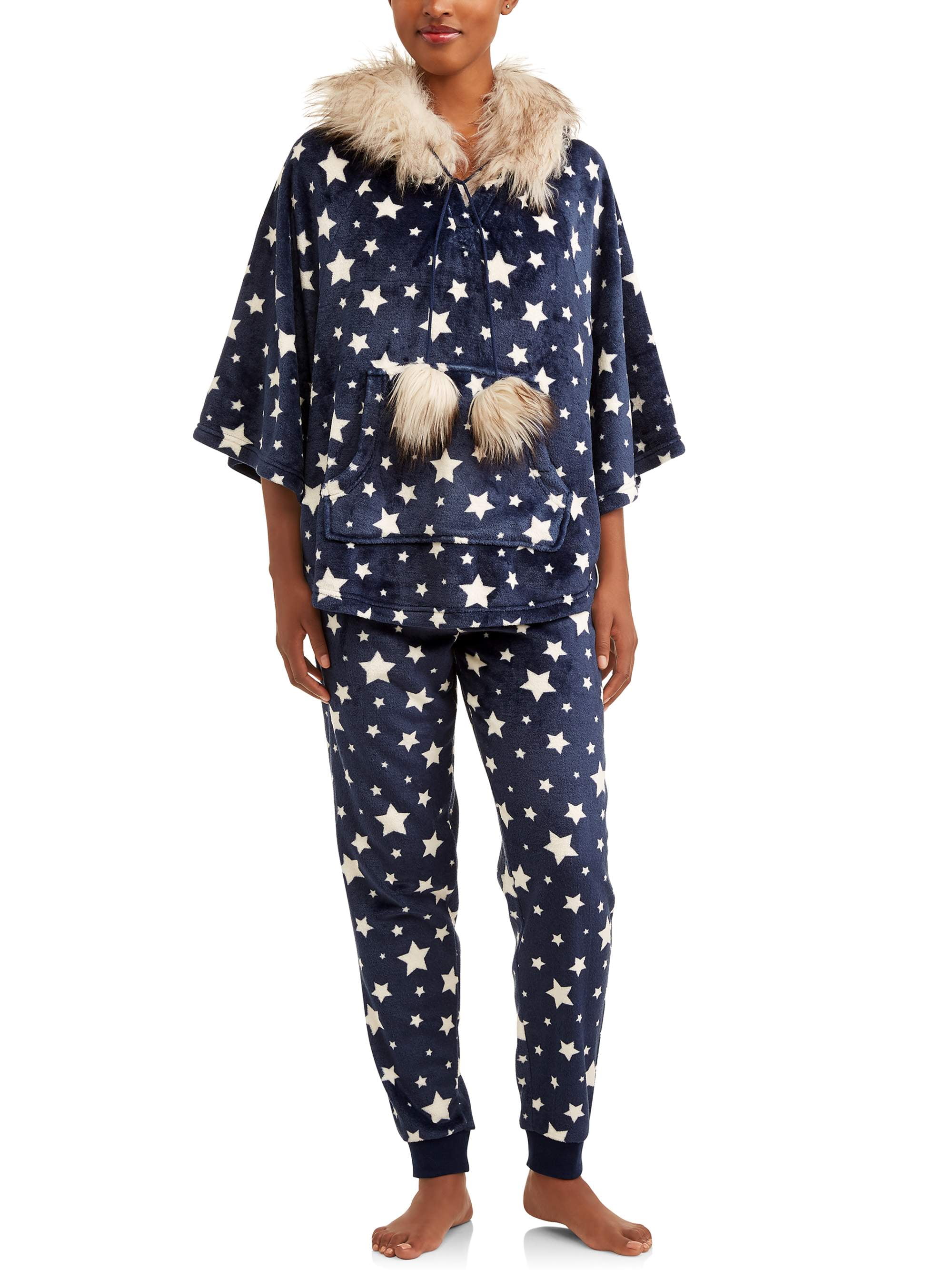 Secret Treasures Jammers Women's Faux Fur Trimmed Hooded Pajamas