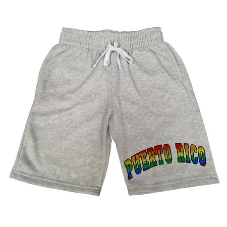 Men's Puerto Rico Rainbow Pride B1619 Gray Fleece Jogger Sweatpants Gym Shorts (Best Gyms In Puerto Rico)
