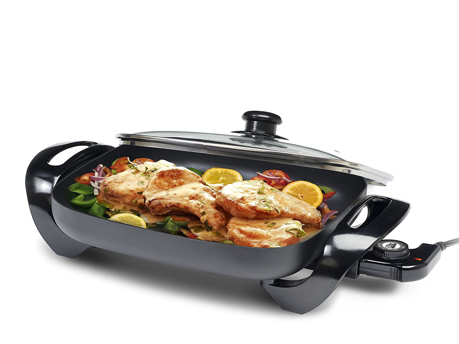 Elite 15" Electric Skillet with Glass Lid, Black