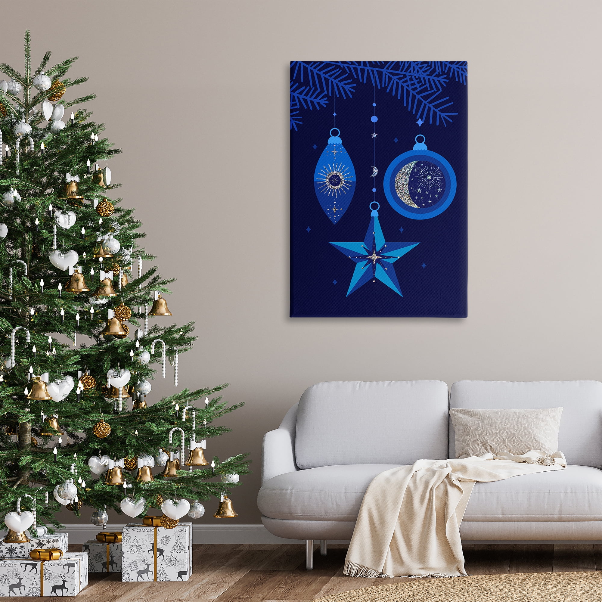 Stupell Industries Blue Holiday Ornaments Holiday Painting Gallery Wrapped Canvas Art Print Wall Art, 30 x 45