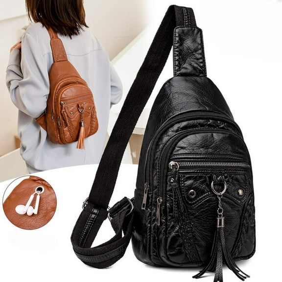 AIGIA Small Sling Bag for Women Leather Fanny Packs Crossbody Bags Trendy Anti-Theft Sling Purse for Travel