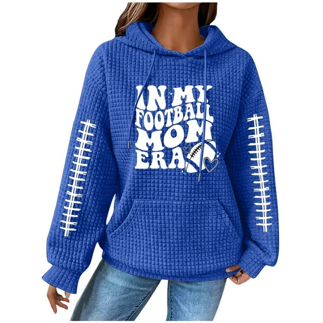 WEAIXIMIUNG Sweat-Shirt Rouge Femme Décontracté Football Sweat-Shirts Blouse Chemise Graphique Imprimé à Capuche Manches Longues Pull Sweat-Shirts