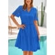 thumbnail image 3 of Vestido PRETTYGARDEN para mujer, manga corta, cuello en V, azul, talla L, 3 of 9