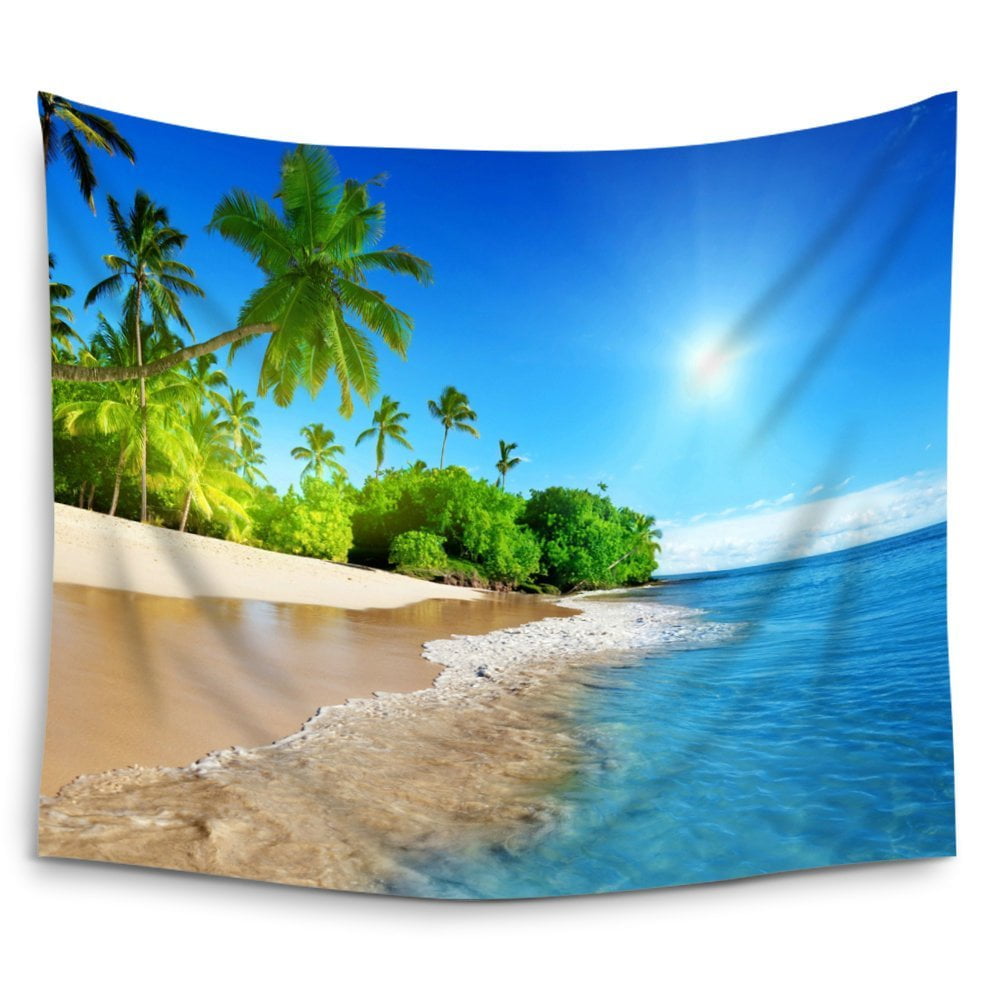 POPCreation Sunny Tropical Beach Green Palm On Sea Shore Home Decor ...