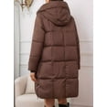 thumbnail image 4 of Female Hooded Long Puffer Coat Winter Warm Full Zip Quilted Jacket with Pockets Brown S, 4 of 9
