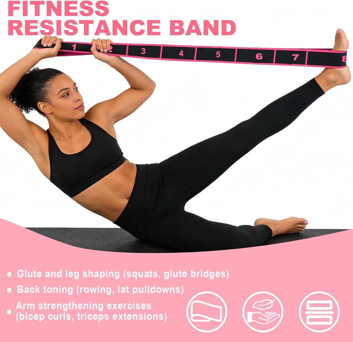 Numbered Resistance Band 5-Pack, Numbered 8-Section Elastic Stretch Bands for Yoga, Pilates, Stretching, Glutes, Full Body Workout