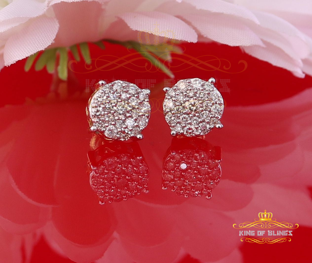 King of Bling's 10K Real Yellow Gold Real Diamond 0.80CT Men's/Women's Stud Round Earring