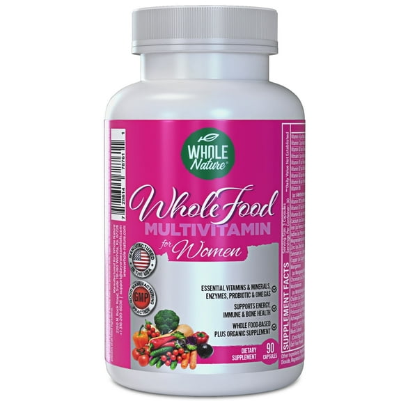 Whole Nature Natural Whole Food Multivitamin Powder with Vitamins, Antioxidants, Probiotics, Gluten Free, 90 Capsules
