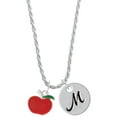 thumbnail image 1 of Delight Jewelry Silvertone Small Red Apple Silvertone Script Initial Disc - M - Charm Necklace, 20"+3", 1 of 4