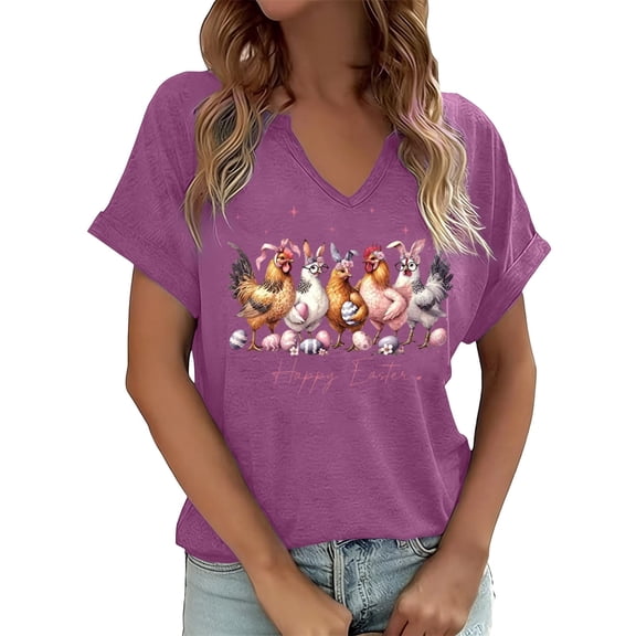 MuXiKeJi Clothes Women Tops Casual Easter Day Cartoon Rabbit Short Sleeve T Shirts Crew Neck Sports T-Shirt Clothes for Womens