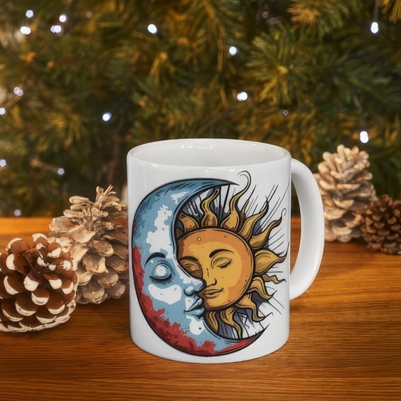 Moon Holding the Sun Ceramic Mug Gift Celestial Coffee Tea Love