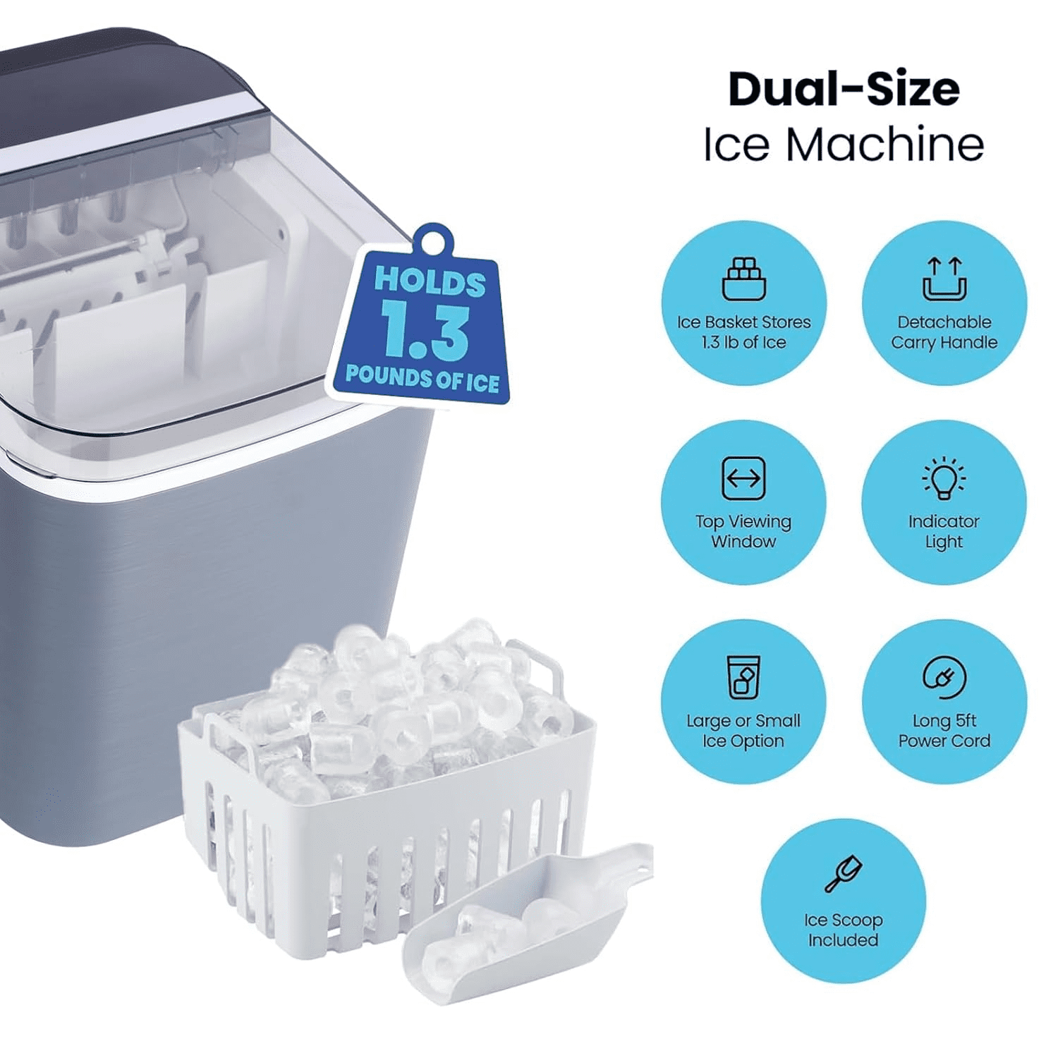 Urday Countertop Ice Maker Machine, 26 lbs in 24 Hours, 9 Ice Cubes Ready in 6 Mins, Portable Self-Cleaning Ice Machine with Ice Basket and Scoop for Home, Kitchen, Office, Bar