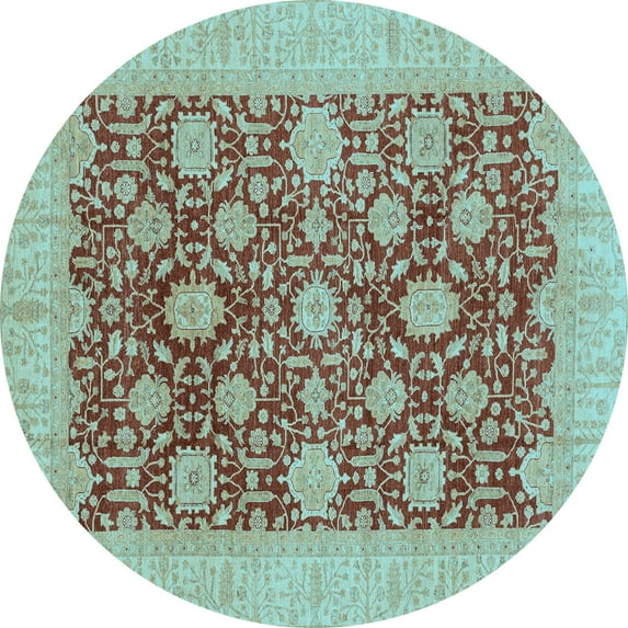 Ahgly Company Indoor Round Oriental Light Blue Traditional Area Rugs, 3' Round