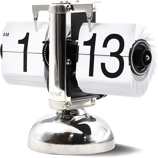 wonima44 Betus Flip Desk Clock - Mechanical Retro Style -Digital Display Battery Powered - Home & Office Décor 8 x 6.5 x 3 Inches (White)