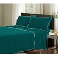 thumbnail image 2 of DNG Creations 4 Piece Pom Pom Sheet Set 100% Egyptian Cotton, White Pom-Pom Fringe Solid Pattern 18 Inch Deep Pocket ( Solid Teal - Queen ), 2 of 7