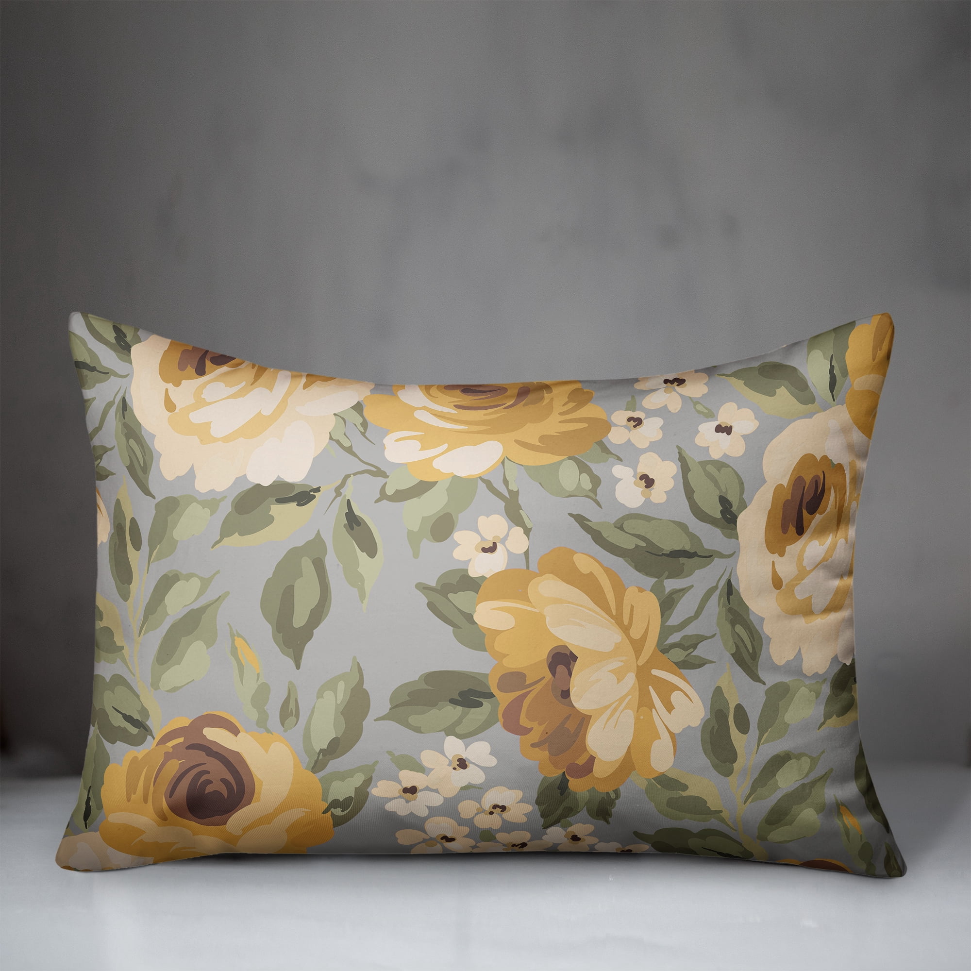 Creative Products Yellow Flowers Gray 14 x 20 Indoor / Outdoor Pillow