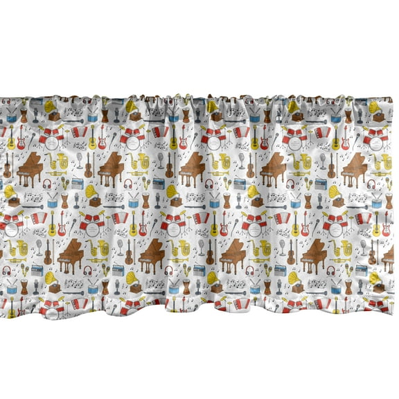 Ambesonne Jazz Music Window Valance, Orchestra Cartoon, 54" X 18", Multicolor