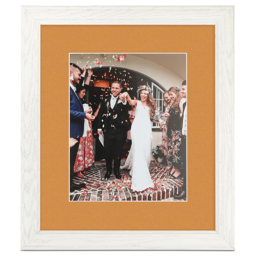 ArtToFrames 22x28" Matted Picture Frame with 18x24" Single Mat Photo Opening Framed in 1.25" Off White Wash on Ash and 2" Amber Mat (FWM-4098-22x28)