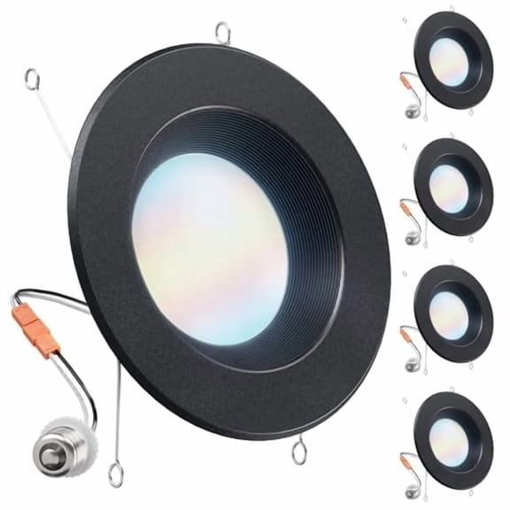 Sunco 4 Pack 6 Inch Black Retrofit LED Recessed Lights, 5CCT, 13W=120W