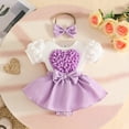 thumbnail image 2 of Yindaity Toddler Girl Plaid Flower Dress Short Sleeve Bow Patchwork Ruffled Shirts Dress Baby Xmas Outfit My First New Years Baby Girl Outfit (Purple,9-12 Months), 2 of 8
