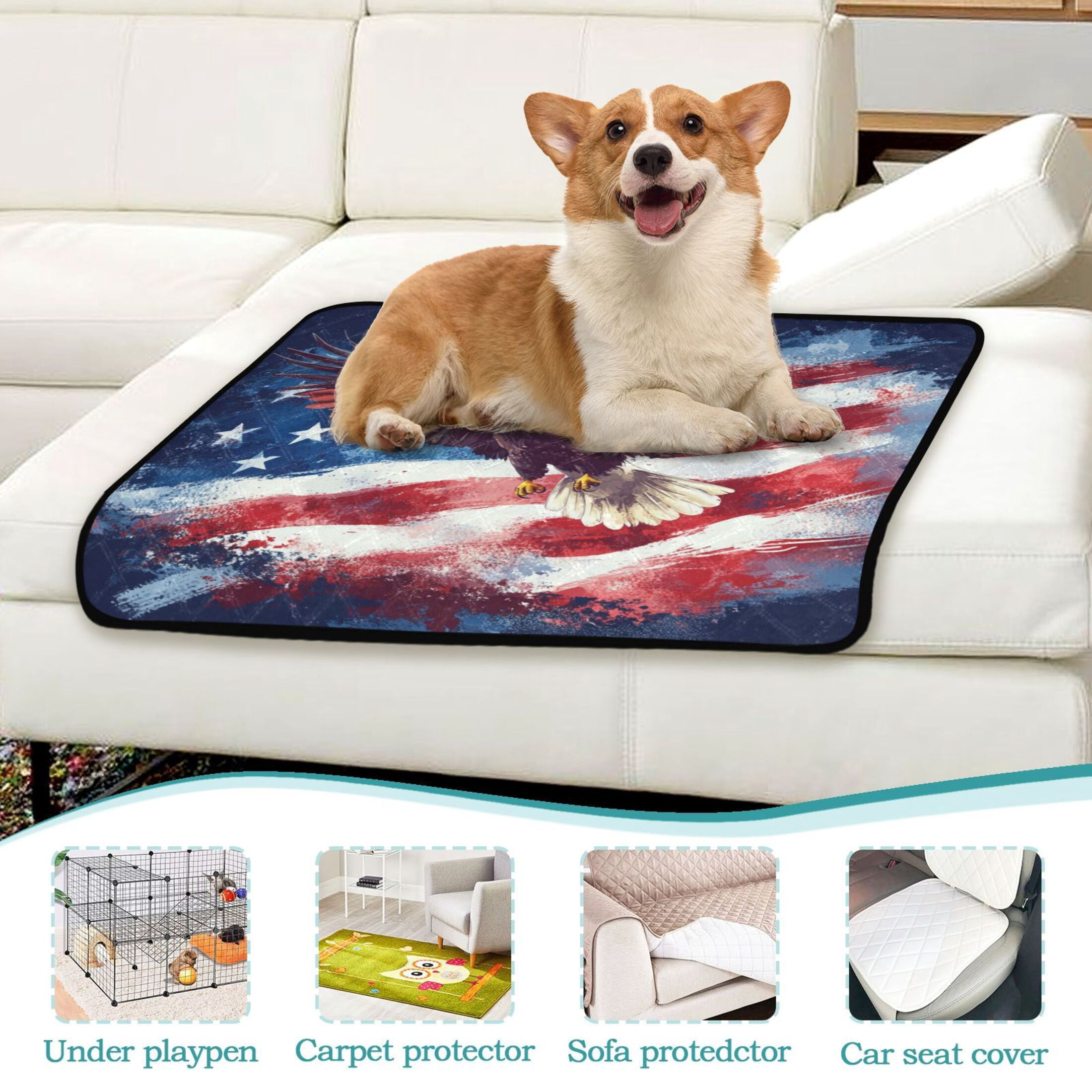 Qxltty American Flag with Eagle Cat litter Pads Pet Set of 2 Diaper Mats Center Anti-leakage Layer Absorbent Soft and Comfortable