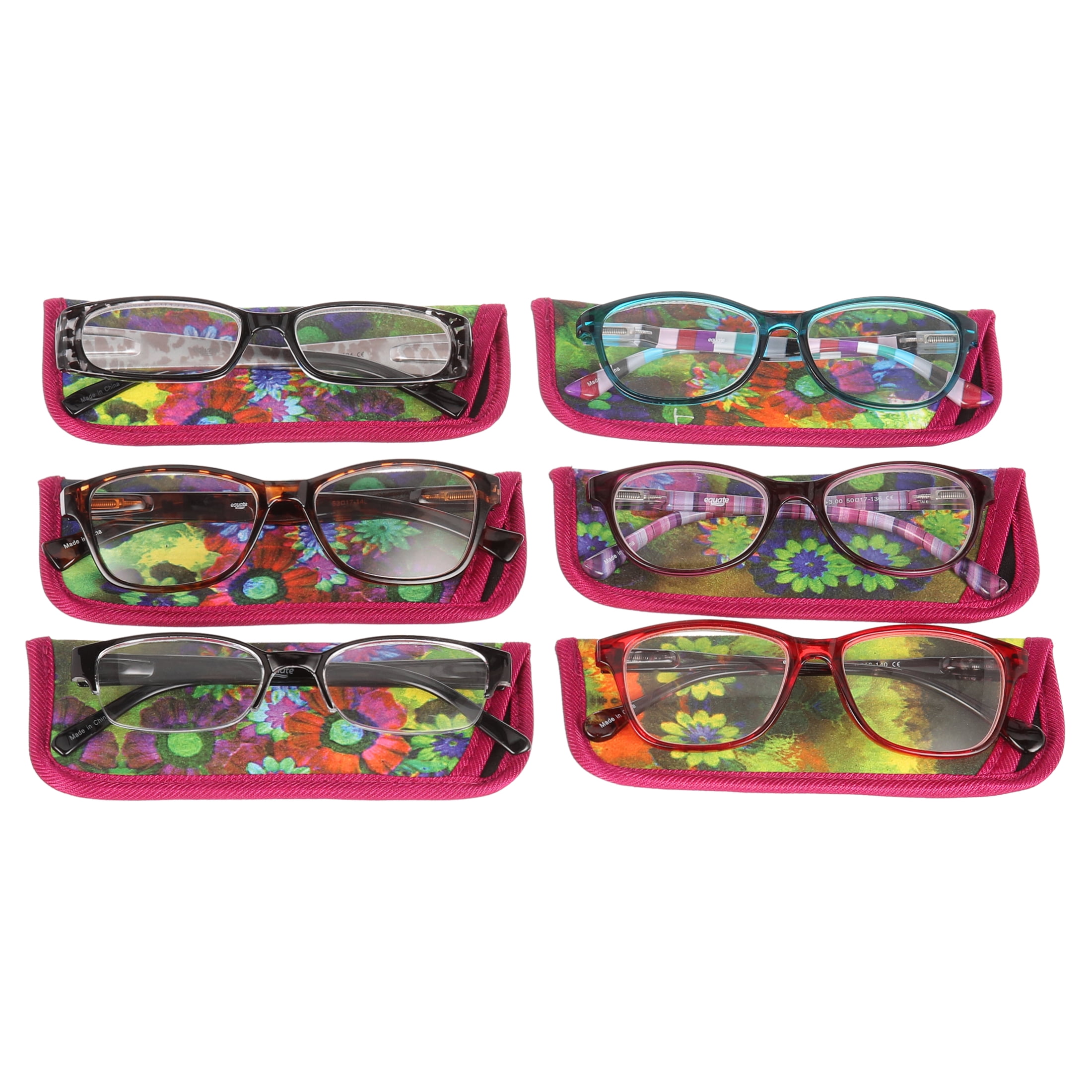 Equate 6-Pack Women's Bouquet Rectangular Reading Glasses - Variety Pack, +1.00