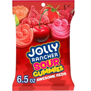 Jolly Rancher Sour Gummies Awesome Reds Assorted Fruit Flavored Candy, Bag 6.5 oz