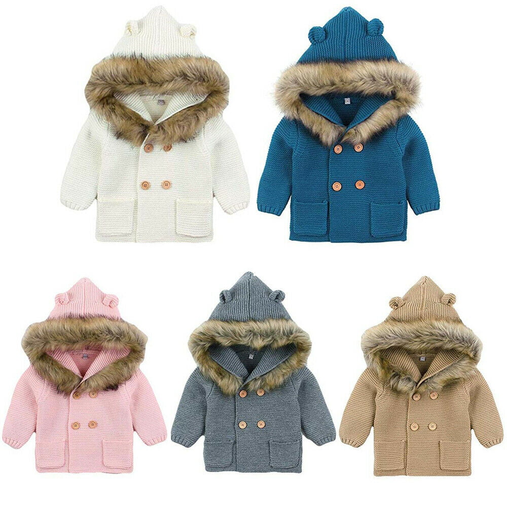 US Newborn Infant Baby Boys Girl Ear Hooded Pullover Winter Warm Clothes Coat 