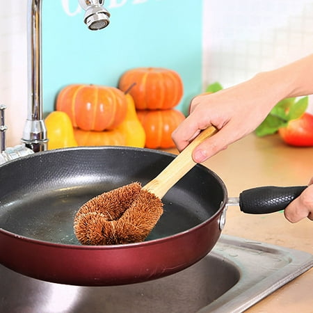 

Windfall Scrub Brush Set Eco Friendly Dish Brush Dish Scrubbers for Pan Pot Bottle Vegetables Household Kitchen Natural Coconut Palm Pot Bowl Cleaning Brush with Wood Handle