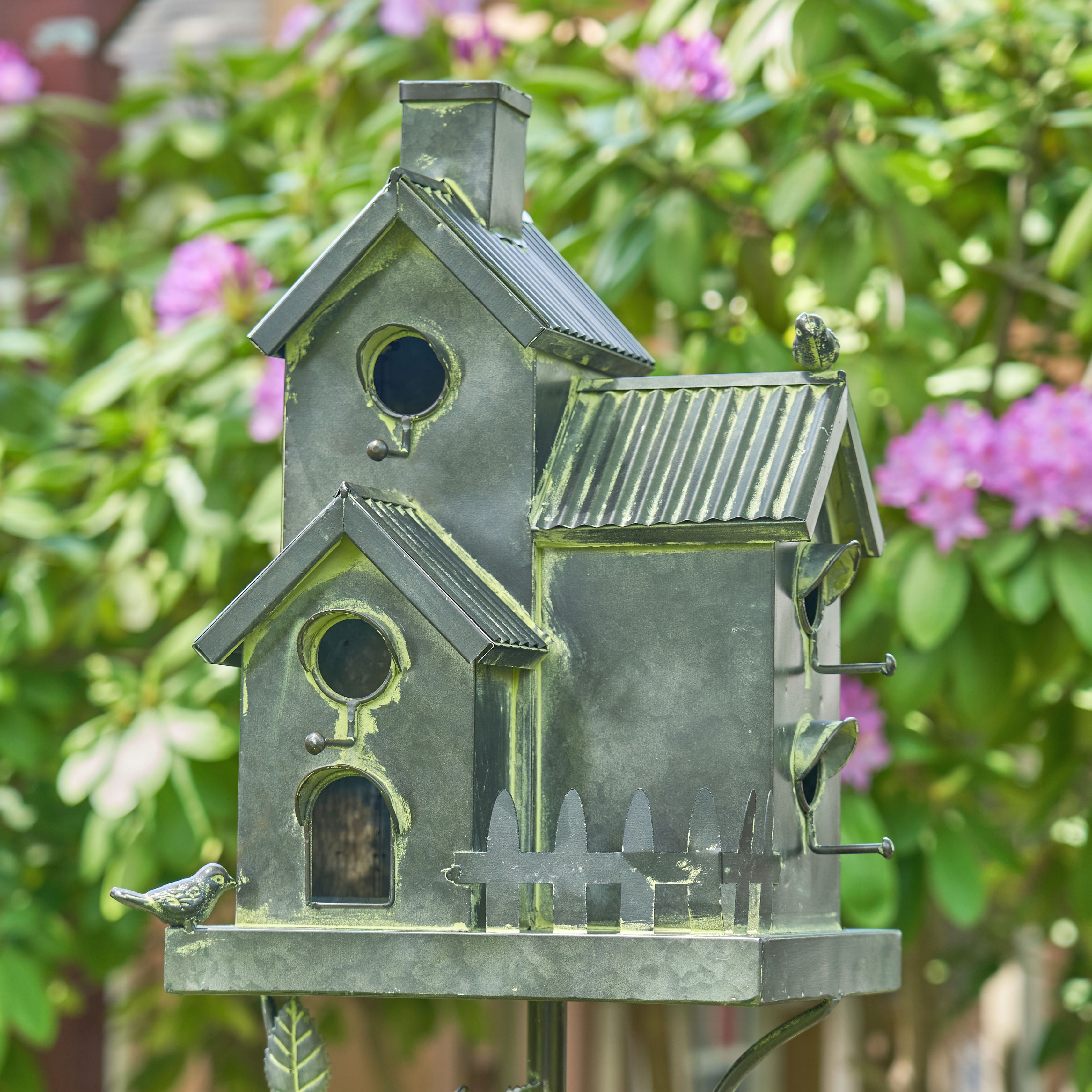 Zaer Ltd. Large GalvanizedColored MultiBirdhouse Stakes, Room for 4