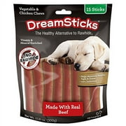 DreamBone DreamSticks, Rawhide Free Dog Chew Sticks Made with Real Beef and Vegetables, 15 Sticks